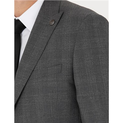 Füme Ekose Yün Karışımlı Ekstra Slim Fit Takım Elbise
