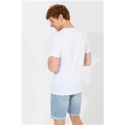 Erkek Beyaz Bisiklet Yaka Tişört