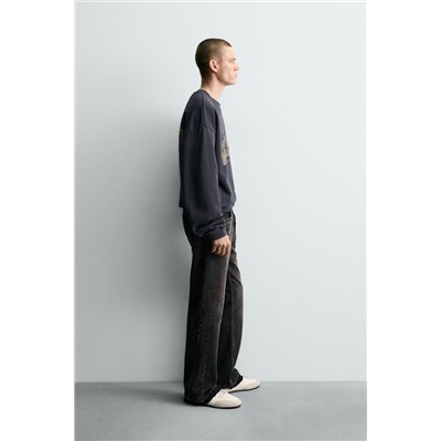 WASHED SWEATSHIRT WITH SLOGAN PRINT