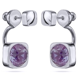 Серьги Теннис (кристаллы SW пурпурные 8мм; покрытие родий), Есть комплект