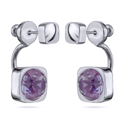 Серьги Теннис (кристаллы SW пурпурные 8мм; покрытие родий), Есть комплект