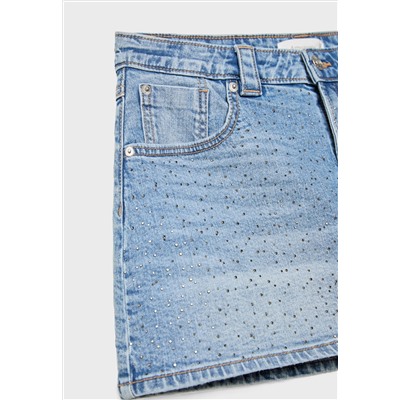 D62 Falda pantalón denim brillos