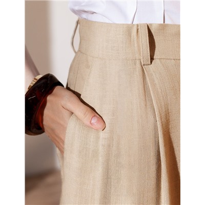 Свободные брюки палаццо на эластичном поясе изо льна с вискозой