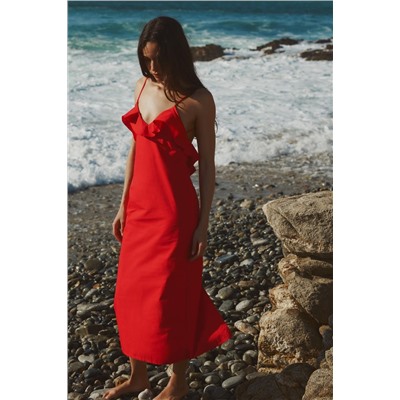 VESTIDO MIDI GABARDINA VOLANTES