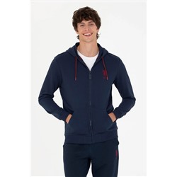 Erkek Lacivert Kapüşonlu Örme Hırka