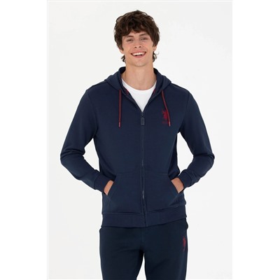 Erkek Lacivert Kapüşonlu Örme Hırka