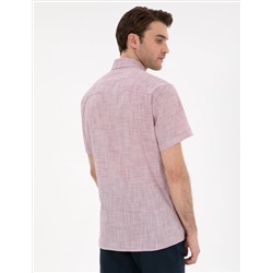 Bordo Keten Görünümlü Regular Fit Kısa Kollu Gömlek