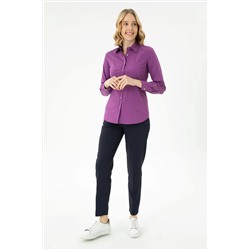 Kadın Violet Uzun Kollu Basic Gömlek