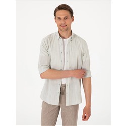 Çağla Keten Görünümlü Slim Fit Uzun Kollu Gömlek
