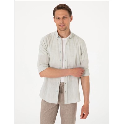 Çağla Keten Görünümlü Slim Fit Uzun Kollu Gömlek