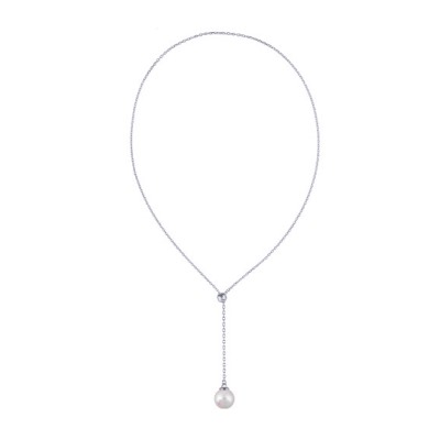 Кулон (Майорка 14мм белая; покрытие родий) 72см, Есть комплект