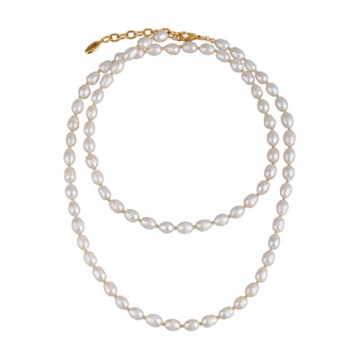 Колье (жемчуг белый 6мм; покрытие золото) 92-97см, Есть комплект