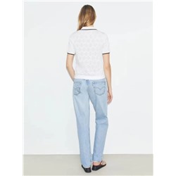 Летний хлопковый свитер с полыми лацканами и полупотайной молнией ТОРИ БЕРЧ