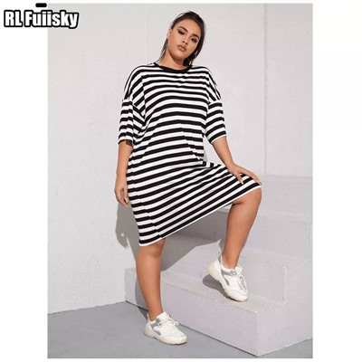 Женское платье в полоску Plus Size