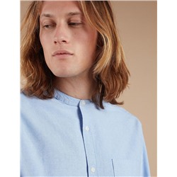 Mao' Collar Oxford Shirt, Men, Blue