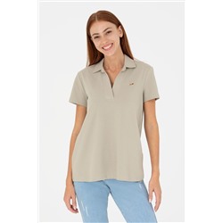 Kadın Haki Kaçık Yaka Basic Tişört