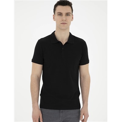 Siyah Slim Fit %100 Pamuk Polo Yaka Basic Tişört