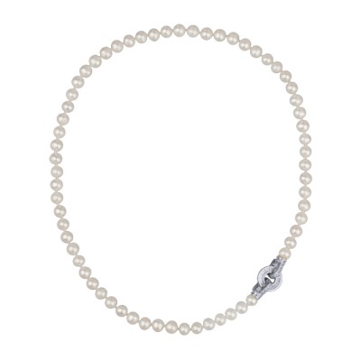Колье (жемчуг белый 7-8мм, фианит; покрытие родий) 50см, Есть комплект