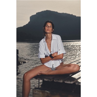 CROPPED LINEN BLEND SHIRT