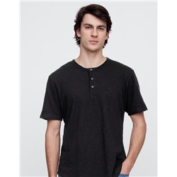 Lived-In Relaxed Curved Hem Henley T-Shirt