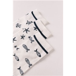 Pack 3 calcetines cortos estampados marinos azul