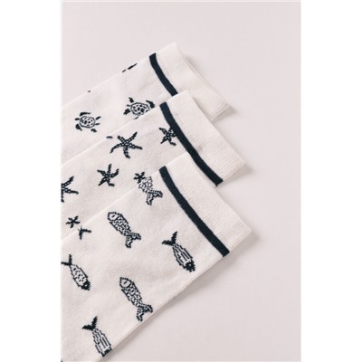 Pack 3 calcetines cortos estampados marinos azul