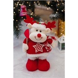 Игрушка новогодняя с выдвижными ногами Олень с лопатой красный