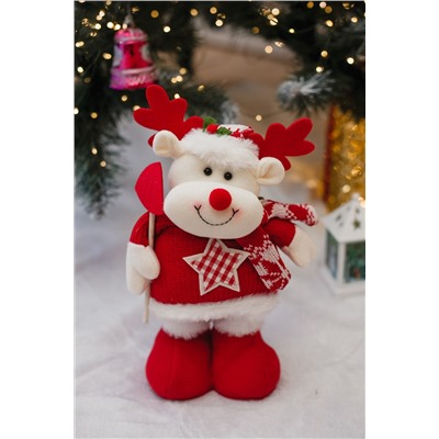 Игрушка новогодняя с выдвижными ногами Олень с лопатой красный