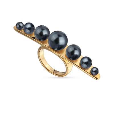 Кольцо Просекко (Майорка 4-10мм темно-серая; покрытие золото), Есть комплект