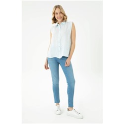 Kadın Açık Mavi Kısa Kollu Gömlek