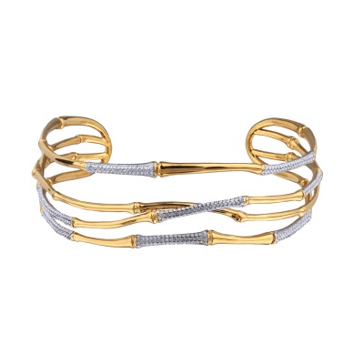 Колье Бамбук (кристаллы белые; покрытие золото, родий), Есть комплект