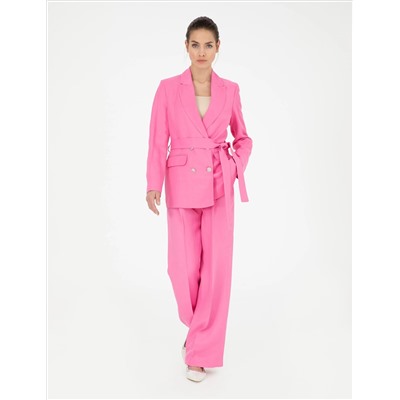 Pembe Keten Karışımlı Kumaş Pantolon