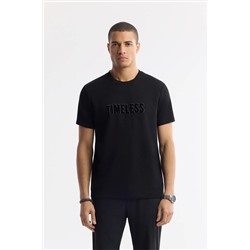 Avva, Erkek Siyah Bisiklet Yaka Baskılı Bi Stretch Interlok T-shirt A51y1166