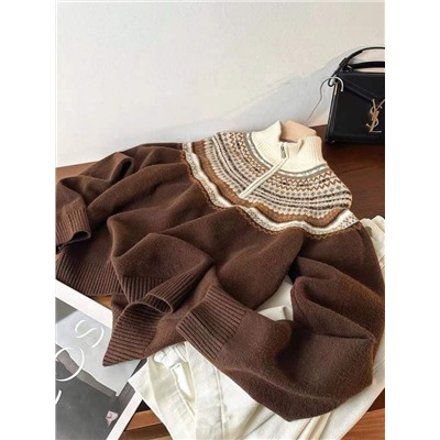 Женский шерстяной пуловер с короткой молнией АЙСИК*Л