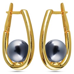 Серьги (Майорка 12мм темно-серая; покрытие золото), Есть комплект