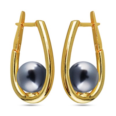 Серьги (Майорка 12мм темно-серая; покрытие золото), Есть комплект