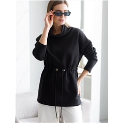 Джемпер с объемным воротом и шнуром на талии из футера-трехнитки