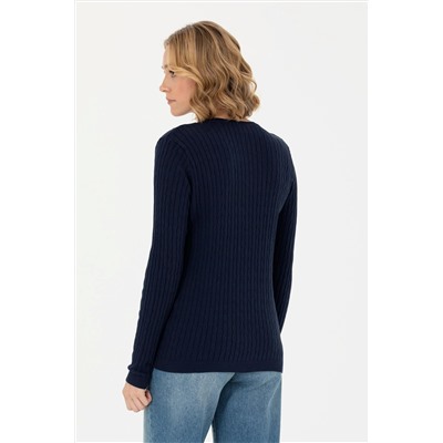 Kadın Lacivert V - Yaka Basic Kazak
