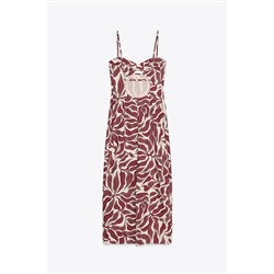 PRINTED RUSTIC MIDI LINEN BLEND DRESS