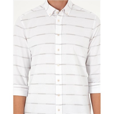 Bej Slim Fit Uzun Kollu Gömlek