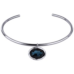 Колье-чокер Грация (кристаллы SW 30х22 темно-синие; родий) 13см, Есть комплект