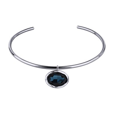 Колье-чокер Грация (кристаллы SW 30х22 темно-синие; родий) 13см, Есть комплект