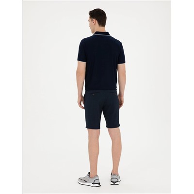 Lacivert Slim Fit Gofre Dokuma Şort