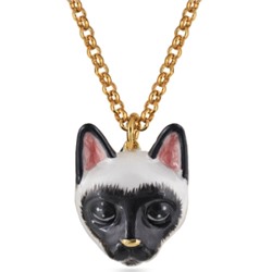 Кулон Кошка (эмаль бело-черная 4.5см; покрытие золото) 90см, Есть комплект