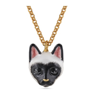 Кулон Кошка (эмаль бело-черная 4.5см; покрытие золото) 90см, Есть комплект