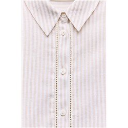 STRIPED LINEN BLEND SHIRT WITH LACE TRIM