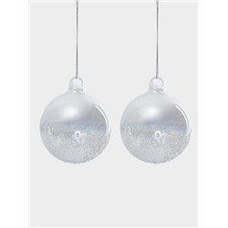 Игрушка елочная, 2 шт, 8 см, стекло, перламутр, Шар с изморозью, New year