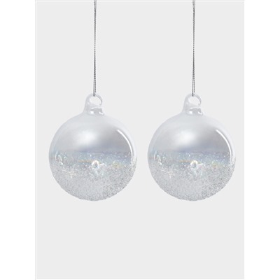Игрушка елочная, 2 шт, 8 см, стекло, перламутр, Шар с изморозью, New year