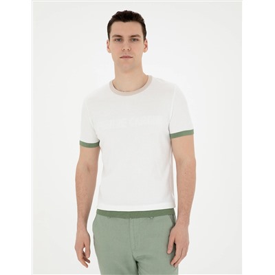 Beyaz Slim Fit Bisiklet Yaka Triko Tişört