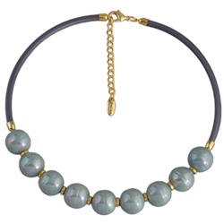 Колье Гевея (Майорка 16мм голубая, каучук серый; покрытие золото) 45-50см, Есть комплект